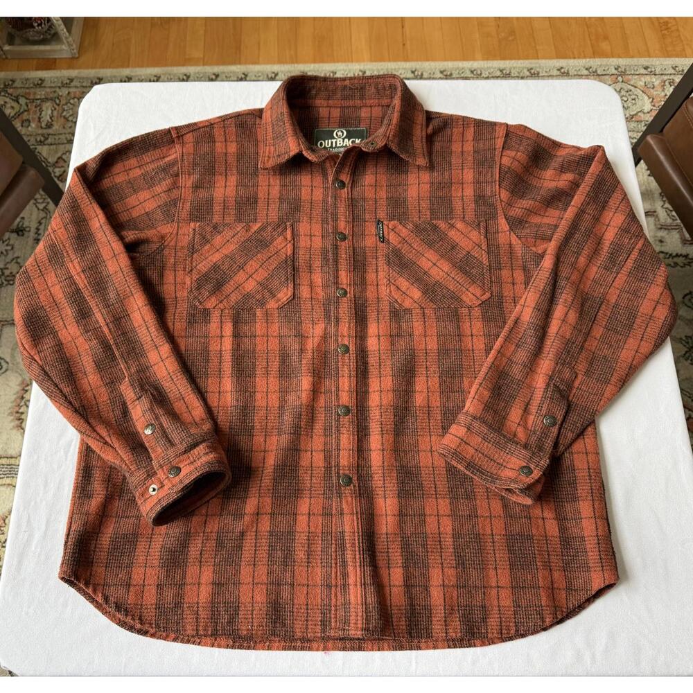 Outback Trading Co. Men's Medium Orange Plaid Button-up Flannel